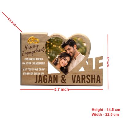 Gift Me Bazar Personalized Happy Engagement Wooden Plaque Customized Couple’s Photo Frame with Names & Heart Cutout  Romantic Engagement Gift for Wife, Husband, or Fiancé